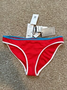 Seafolly Red Bikini Bottom with Blue Waistband and White Trim